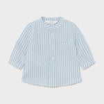 Fresh Blue Striped Linen Long Sleeve Infant Boy’s Shirt - Select Size
