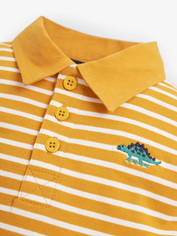 
            
                Load image into Gallery viewer, Stegosaurus Mustard Stripe Polo Long Sleeve Shirt - select size
            
        