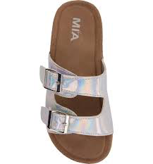 Belky Girls Silver Iridescent Double Buckle Slide Sandal - Select Size