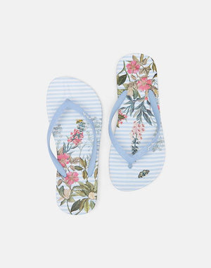 Blue Stripe Floral Flip Flops - Ladies - Select Size