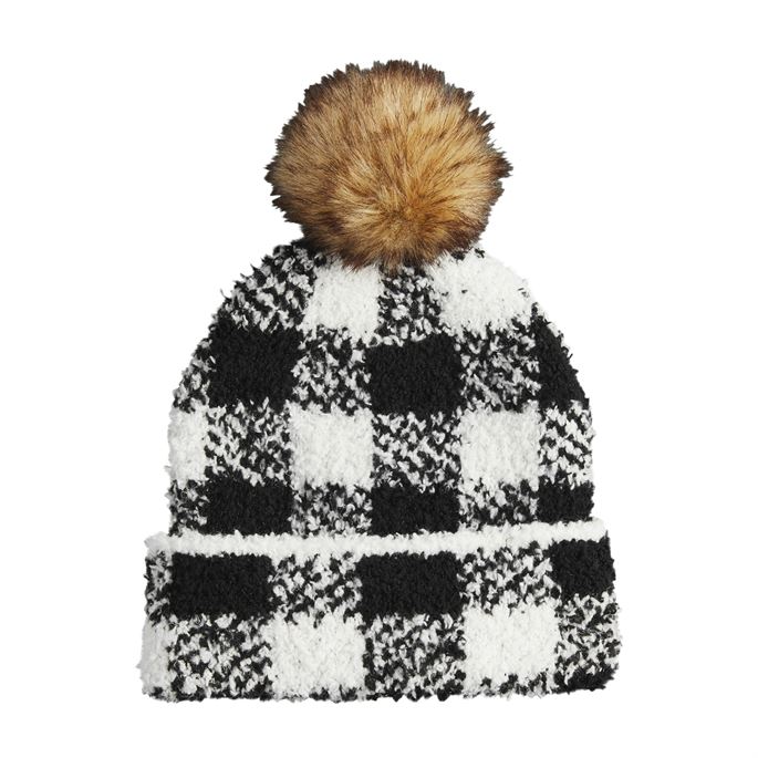 Chenille Black Buffalo Check Knit Hat - Select Size