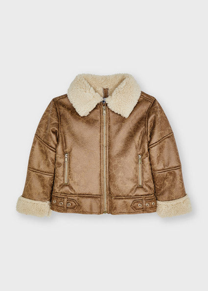 Wool Shearling Detailed Coffee Girls’ Coat - Select Size