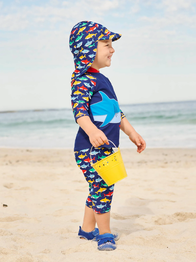 Shark Blue & Multicolor Flap Sun Protection Hat - Select Size