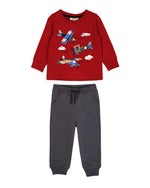 Red Airshow Boys Long Sleeve Top & Stone Pant Set - Select Size