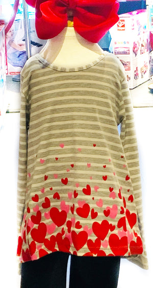 Heart Border Print Grey Stripe Tunic Top - Select Size