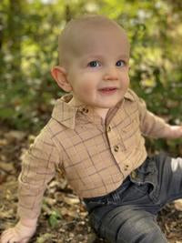Jasper Beige Plaid Collared Woven Onesie - Select Size