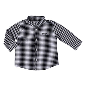 
            
                Load image into Gallery viewer, Charcoal Poplin Check Baby Boys’ Long Sleeve Overshirt - Select Size
            
        
