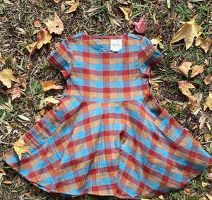 Debbie Teal & Orange Plaid Short Sleeve Woven Dress - Select Size