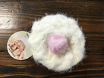 Ivory Waverly Knit Hat with Pale Pink Faux-Fur Pom Pom -Select Size