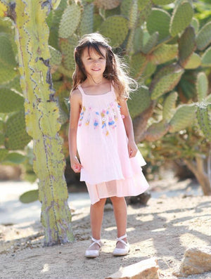 Sedona Pink Embroidered Sleeveless Layered Girls Dress - Select Size