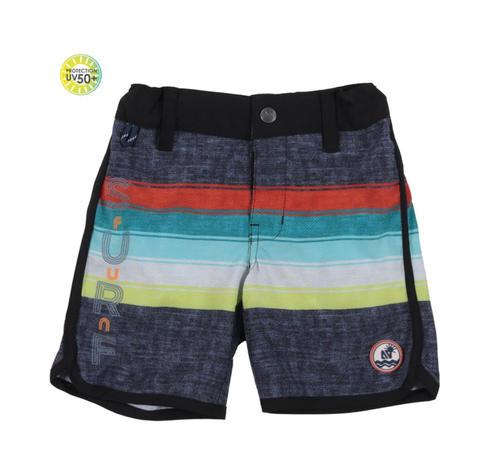 Black & Multi Stripe Noruk Boardshorts - Select Size