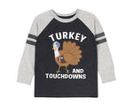 Turkey & Touchdowns Applique’ Boys Heather Charcoal Raglan Top - Select Size