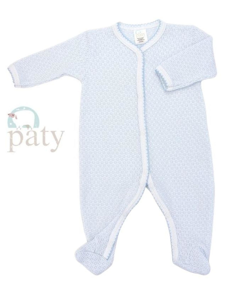 Paty Blue Knit Long Sleeve Footie With Blue Trim - Select Size