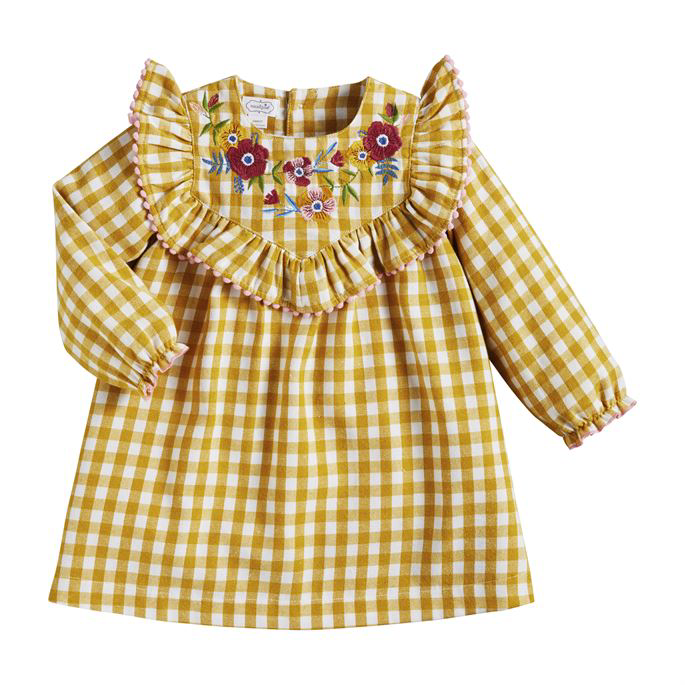 Gingham Embroidered Dress - Select Size