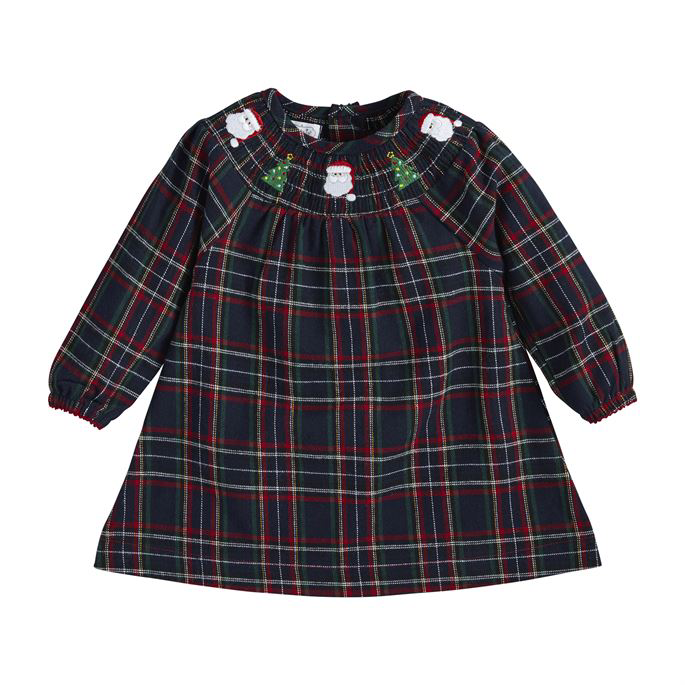 Smocked Navy, Red & Green Plaid Christmas Dress - Select Size