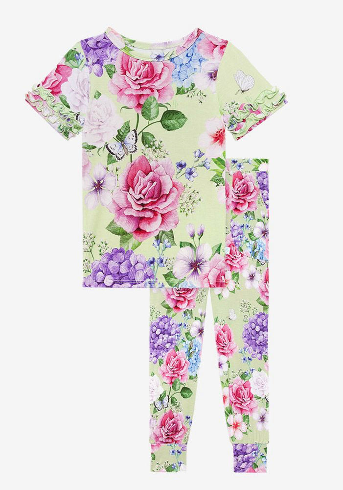 Georgina Short Sleeve Micro Ruffled Shirt & Long Pant Pajama Set- Posh Peanut - Select Size