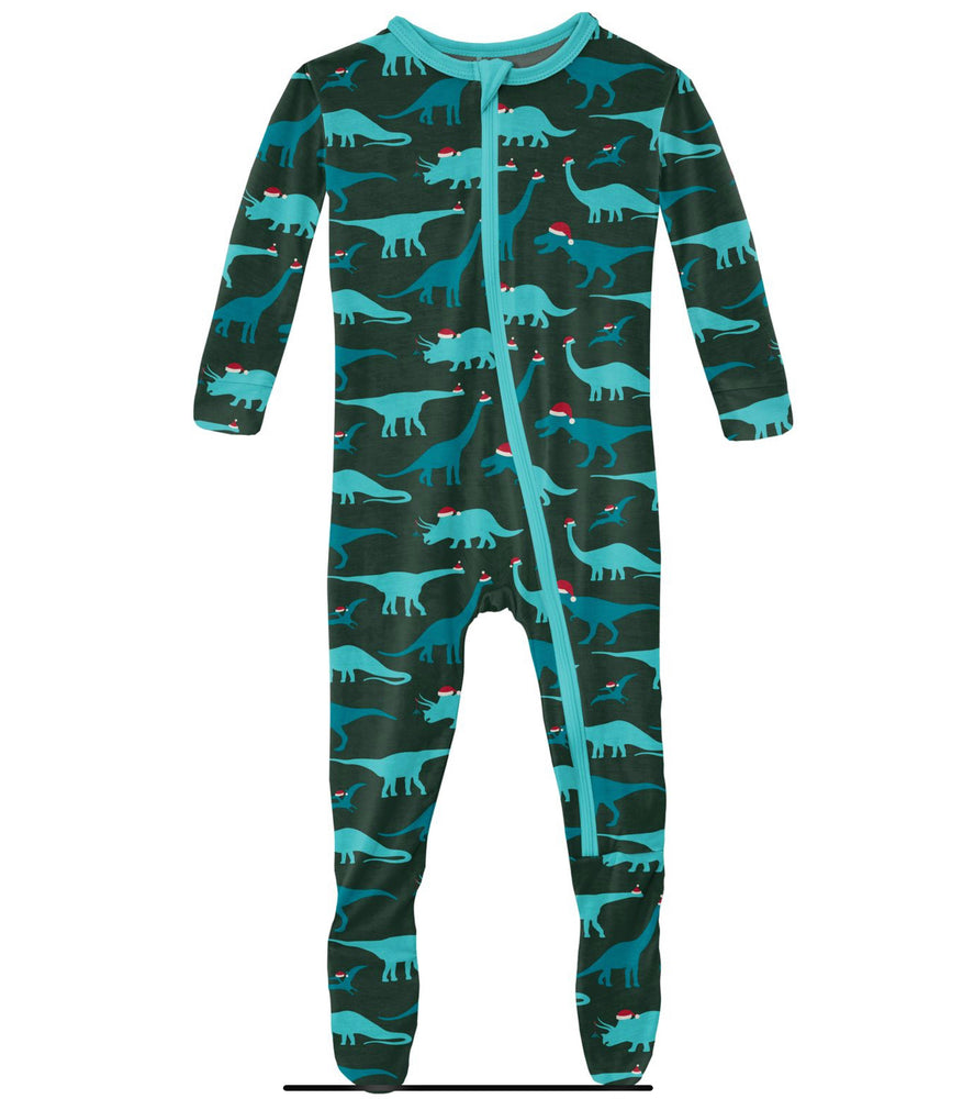 Santa Dinos Print Footie With Zipper - Select Size