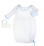 Paty Pinstripe Grey & Blue Long Sleeve Lap Shoulder Gown With Pima Cotton Trim - Newborn -