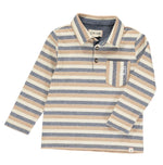 Rockwood Beige & Navy Stripe Long Sleeve Polo Shirt - Select Size