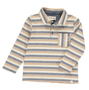 
            
                Load image into Gallery viewer, Rockwood Beige &amp;amp; Navy Stripe Long Sleeve Polo Shirt - Select Size
            
        