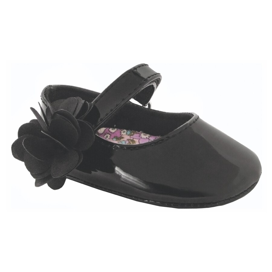Linley Black Patent Infant Mary Jane Dress Flats With Flower Strap Ornament - Select Size