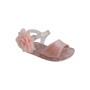 Sadie Pink Iridescent  & Clear Glitter Jelly Sandal With PInk Flower - Select Size
