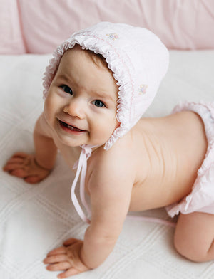 Secret Garden Bonnet - White & Pink - Select Size