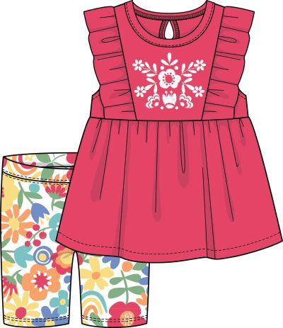 Raspberry Tunic & Floral Burst Short Set - Select Size