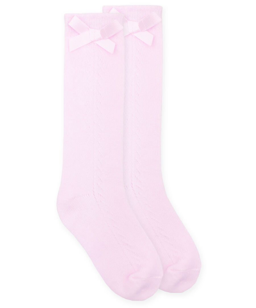 Pointelle Bow Knee High Pink Socks - Select Size
