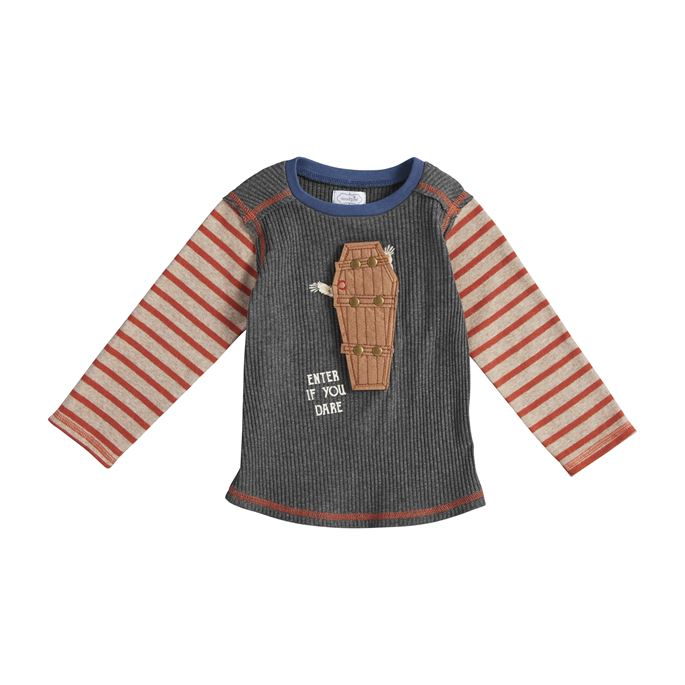 Coffin With Skeleton Long Sleeve Halloween Tee- Select Size
