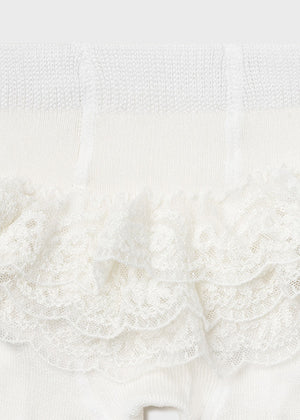 
            
                Load image into Gallery viewer, White Ruffled Flounces Thick Woven Tights  - Select Size
            
        