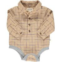 
            
                Load image into Gallery viewer, Jasper Beige Plaid Collared Woven Onesie - Select Size
            
        
