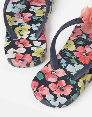 Navy Multi Floral Print Junior Girl’s Flip Flop - Select Size