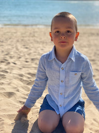 Merchant Pale Blue Cotton Boys Long Sleeve Shirt - Select Size