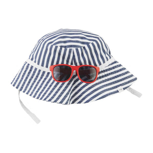
            
                Load image into Gallery viewer, Blue &amp;amp; White Stripe Boys Sun Hat &amp;amp; Red Sunglasses Set
            
        