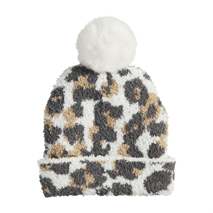 Chenille Leopard Knit Hat - Select Ivory or Pink