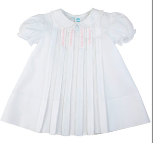 White & Pink Lace Inlay Pleated Dress - Select Size