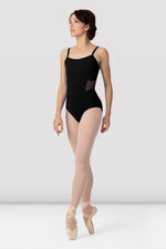 L9927B - Ladies Black Boutique Mesh Panel Camisole Leotard - Select Size