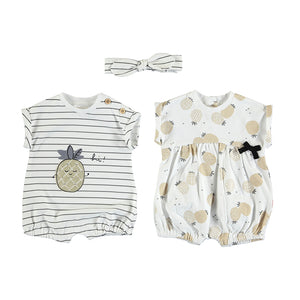 
            
                Load image into Gallery viewer, Pineapple Black &amp;amp; White 2 Piece Short Romper &amp;amp; Headband Set  - Select Size
            
        
