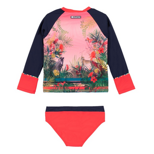Noruk Pink Jungle & Stripe Two-Piece Rashguard Swimsuit  - Select Size