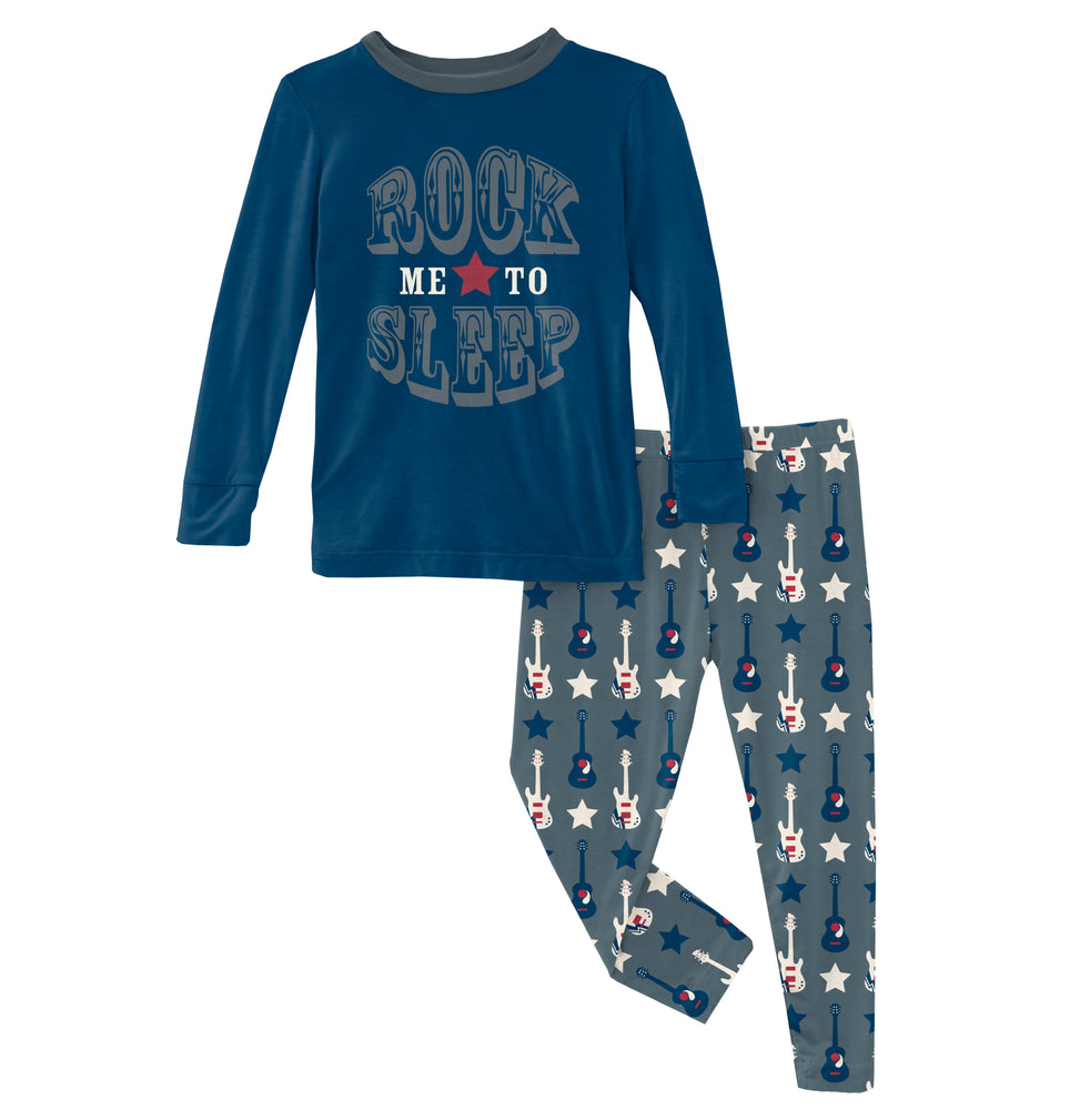 
            
                Load image into Gallery viewer, Slate Guitars And Stars Graphic Tee Long Sleeve Pajama Set- Select Size
            
        