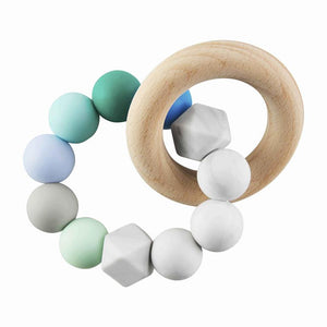 Blue Green Silicone Wood Teether