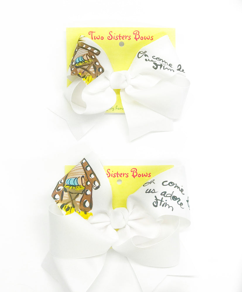 Adoration -Handpainted White Hair bow - Choose 6” or 8”
