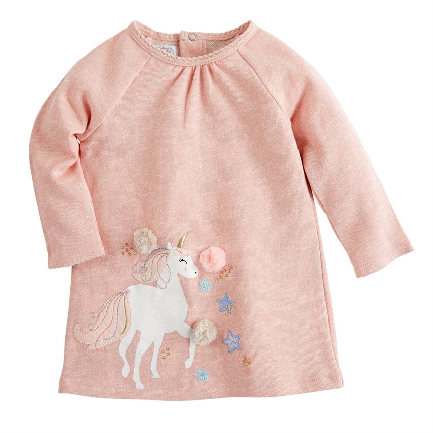 Pink French Terry Unicorn Raglan Dress - Select Size