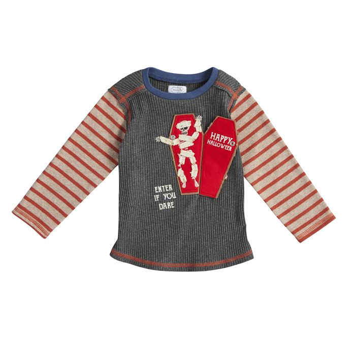 Coffin With Skeleton Long Sleeve Halloween Tee- Select Size