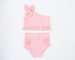 Pink Bow 2pc Crop Top and Brief Dance Set