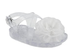 Sophie Clear Criss Cross Strap Jelly Sandal With White Chiffon Flower - Select Size