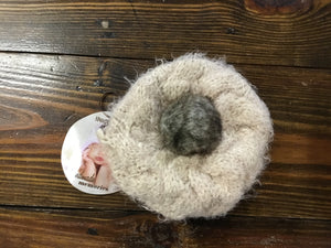 Taupe Waverly Knit Hat with Brown & Grey Faux-Fur Pom Pom -Select Size