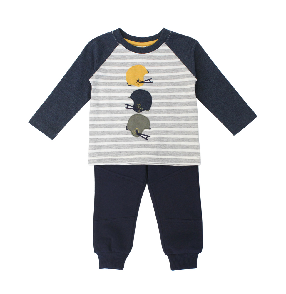 
            
                Load image into Gallery viewer, Football Helmet Appliqué Long Sleeve Tee &amp;amp; Navy Pant Set- Select Size
            
        