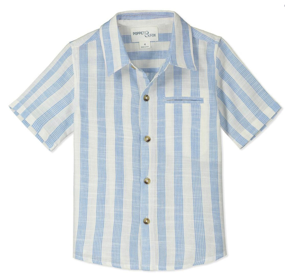 Santorini Boys Blue & White Stripe Short Sleeve Shirt - Select Size